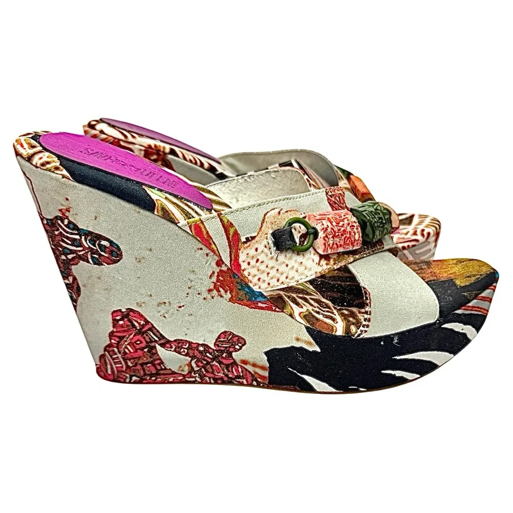 Vintage Save The Queen Strappy Wedge Sandals Multicolor EU 39 US 8 Italy
